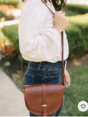 Sezane Classic Claude Brown Leather Crossbody Saddle Bag